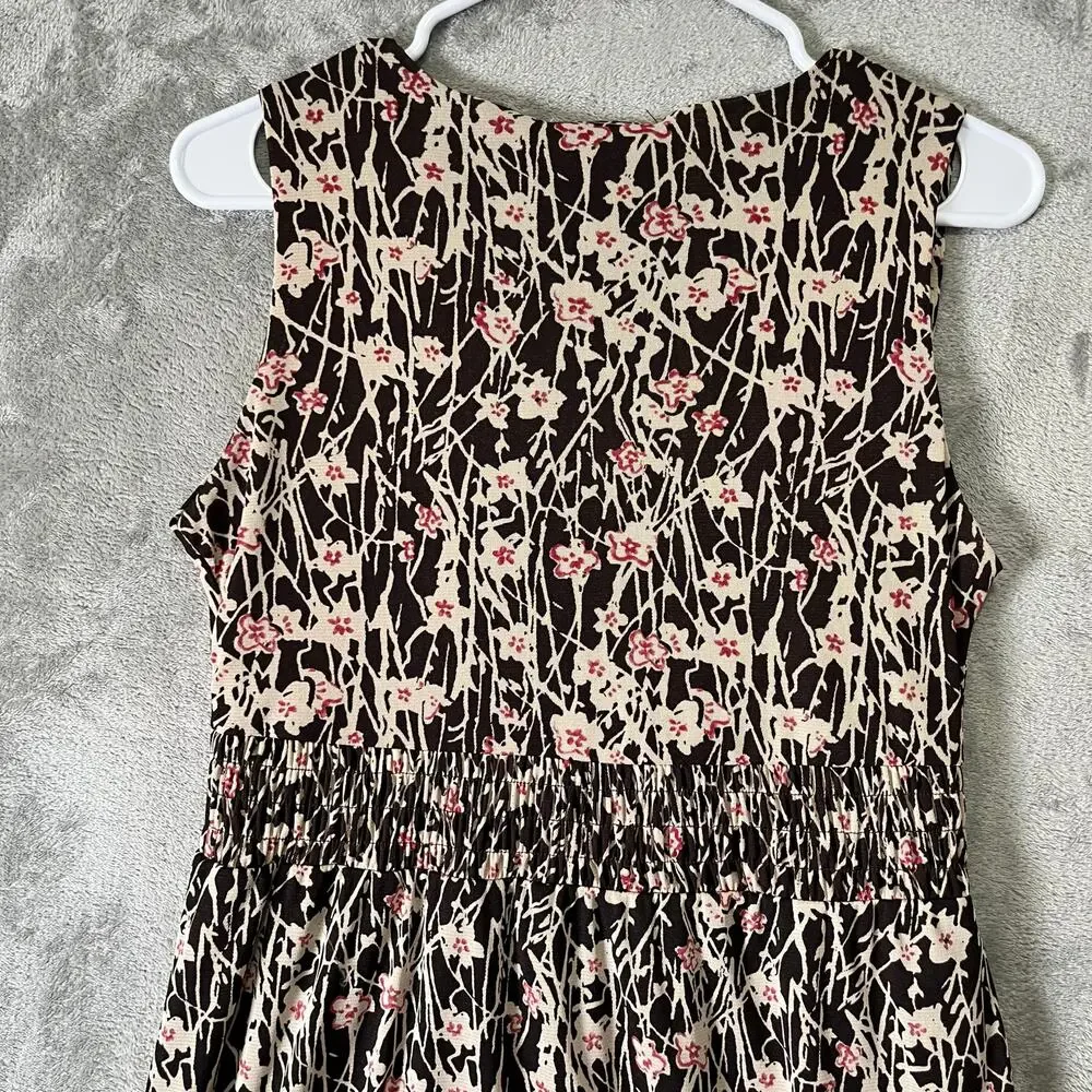 Vintage Brown Floral Midi Dress Earth Fairy Boho Cottagecore Sleeveless V-Neck S